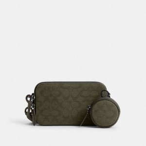 Bolsa Crossbody COACH Charter Slim In Signature Canvas Jacquard Masculino Verdes | 50427DUPA