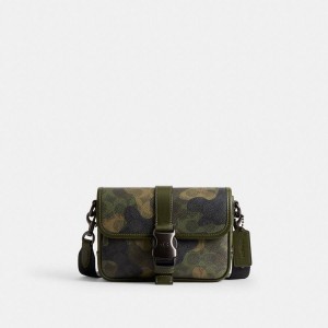 Bolsa Crossbody COACH League 19 In Signature Camo Print Masculino Verdes | 30849TWEL