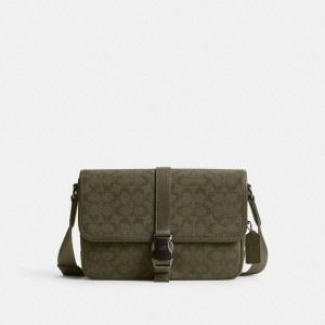 Bolsa Crossbody COACH League Messenger In Signature Canvas Jacquard Masculino Verdes | 62507RNFP