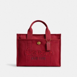 Bolsas Tote COACH New Year Cargo With Coach Snake Script Feminino Vermelhas | 68142FHXD