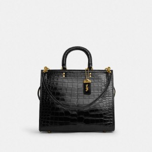 Bolsas Tote COACH Rogue In Alligator Feminino Pretas | 51048VTJX