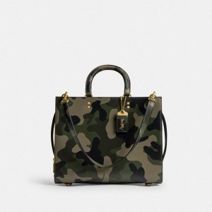 Bolsas Tote COACH Rogue With Camo Print Feminino Verdes | 86790PNBW