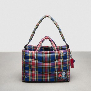 Bolsas Tote COACH Topia Loop Tote With Plaid Quilting Feminino Azuis | 92701NBJF