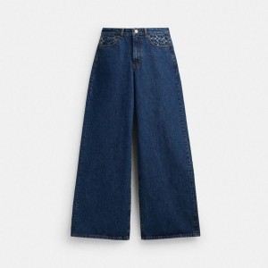 Calças COACH Baggy Denim Feminino Azuis | 12058NWXE