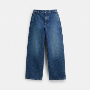 Calças COACH Denim Trousers Feminino Azuis | 95824XKVO