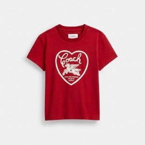 Camiseta COACH 90 S Heart In Organic Cotton Feminino Vermelhas | 74519TWOI