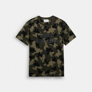 Camiseta COACH Camo Print Masculino Verde Oliva | 76591QLRY