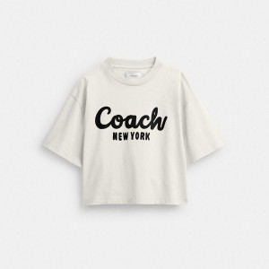 Camiseta COACH Cursive Signature Cropped Feminino Branco | 52403EIJC
