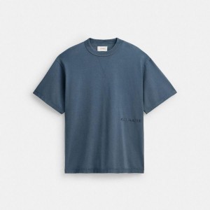 Camiseta COACH Garment Dye In Organic Cotton Masculino Azuis | 81973PRAL