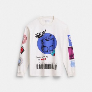 Camiseta COACH Graphic Long Sleeve In Organic Cotton Masculino Branco | 26903IFZW