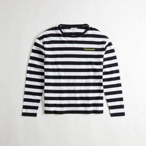 Camiseta COACH Long Sleeve With Stripe Pattern Masculino Pretas | 08159IAKT