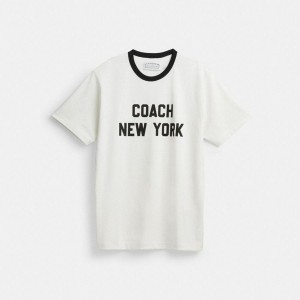 Camiseta COACH New York Feminino Branco | 10485NRSE
