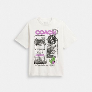 Camiseta COACH Relaxed Graphic In Organic Cotton Feminino Branco | 21734JSCT