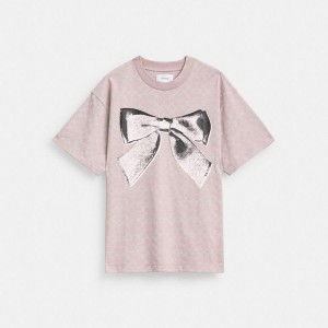 Camiseta COACH Signature Bow In Organic Cotton Feminino Rosa | 16579NOEK