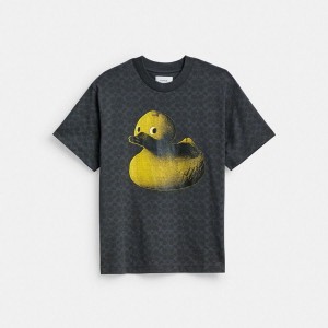Camiseta COACH Signature Duck Relaxed In Organic Cotton Masculino Cinzentas | 30451DFIU