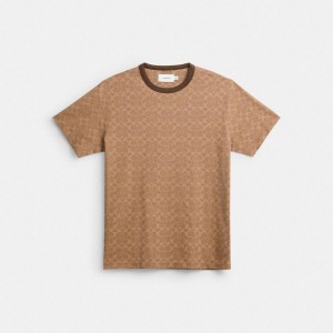 Camiseta COACH Signature Masculino Marrom | 03691YFUE