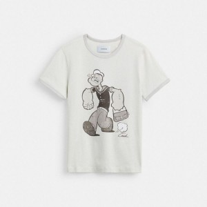 Camiseta COACH X Popeye Ringer Feminino Branco | 50926JQOT
