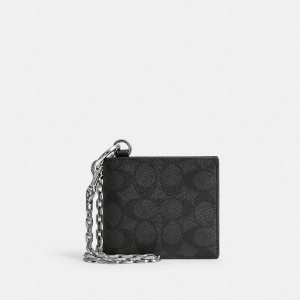 Carteira COACH Billfold With Chain In Signature Canvas Masculino Cinzentas | 62715TKYI