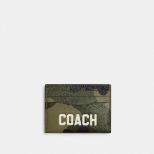 Carteira COACH Card Case With Camo Print And Coach Graphic Masculino Verdes | 72039NLHE