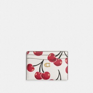 Carteira COACH Essential Card Case With Cherry Print Feminino Branco | 23459VINA