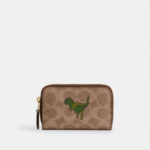 Carteira COACH Essential Small Zip Around Card Case In Signature Canvas With Rexy Print Feminino Marrom | 72483NQXY
