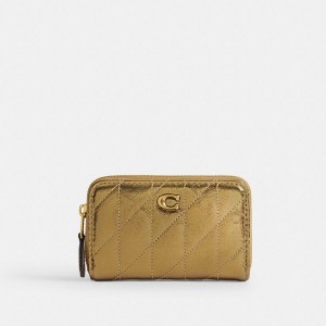 Carteira COACH New Year Essential Small Zip Around Card Case With Quilting Feminino Douradas | 04168UBNQ