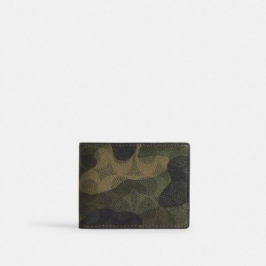 Carteira COACH Slim Billfold In Signature Camo Print Masculino Verdes | 08372SEMJ