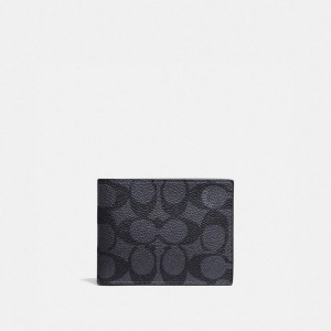 Carteira COACH Slim Billfold In Signature Canvas Masculino Cinzentas | 52846MLDK