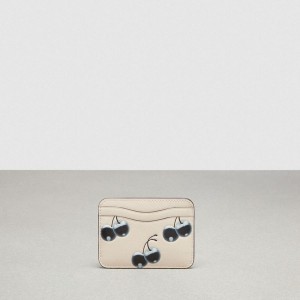 Carteira COACH Wavy Card Case In Coachtopia Leather With Cherry Print Feminino Branco | 23648ZMFC