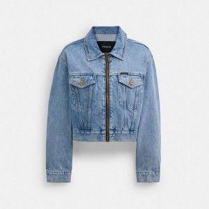 Casaco COACH Denim Crop In Organic Cotton Feminino Azuis | 61805MIYW