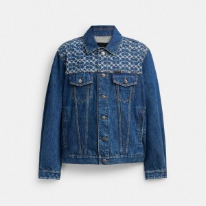 Casaco COACH Denim Trucker Masculino Azuis | 42896BHCQ
