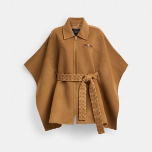 Casaco COACH Double Face Wool Cape Feminino Marrom | 28741PWFO