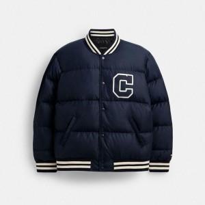 Casaco COACH Down Varsity In Recycled Polyester Masculino Azul Marinho | 30195LCWA