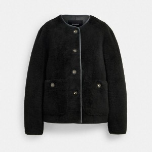 Casaco COACH Fluffy Shearling Feminino Pretas | 50679YSID