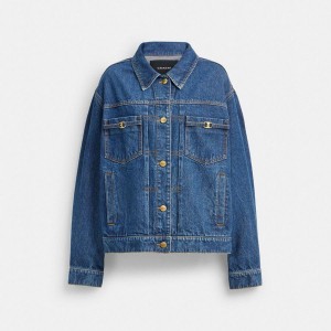 Casaco COACH Heritage C Denim Trucker Feminino Azuis | 14523AUDO