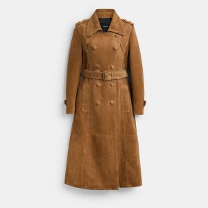 Casaco COACH Heritage C Plaque Suede Trench Feminino Marrom | 10582QTDU