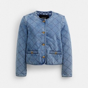 Casaco COACH Heritage C Quilted Denim In Organic Cotton Feminino Azuis | 19036KJZH