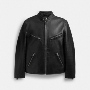 Casaco COACH Leather Racer Masculino Pretas | 30981ZFWL