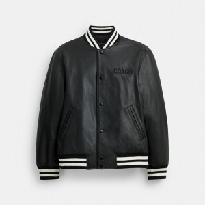 Casaco COACH Leather Varsity Masculino Pretas | 02431OUGS
