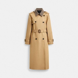 Casaco COACH Mixed Material Trench Feminino Caqui | 51637KMLY