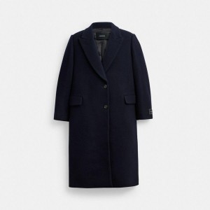Casaco COACH Oversized Wool Feminino Azul Marinho | 75041SOIY