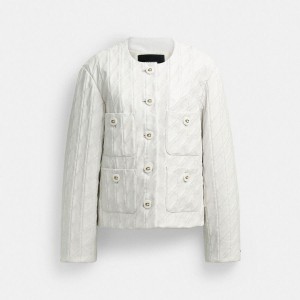 Casaco COACH Quilted Leather Cardigan Feminino Branco | 57968EVFX