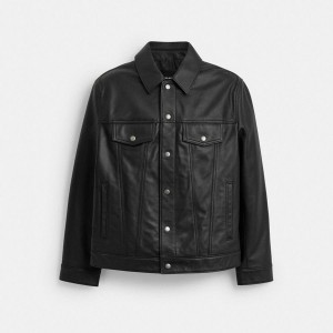Casaco COACH Regnerative Leather Trucker Masculino Pretas | 16598WZEI