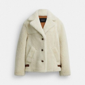 Casaco COACH Shearling Cardi Feminino Branco | 39476XEZM