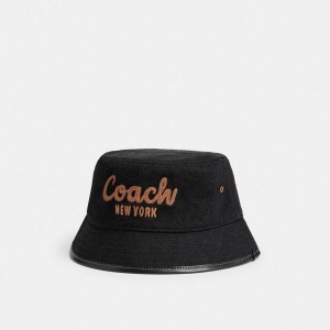 Chapéu COACH 1941 Embroidered Denim Bucket Feminino Pretas | 09721NKXL