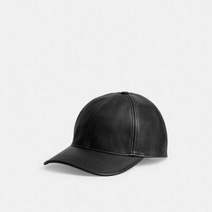 Chapéu COACH Leather Baseball Masculino Pretas | 49176BZXE