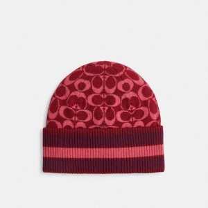 Gorro COACH Signature Varsity Stripe Cuff Feminino Vermelhas | 07689FLRO