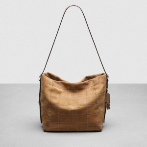 Hobo Bag COACH Alter/Ego In Suede Checkerboard Upcrafted Leather Feminino Amarelas | 02389EXMK