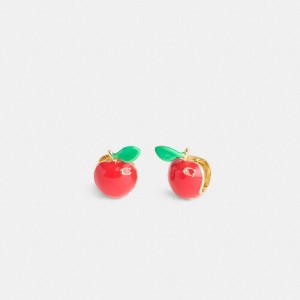 Jóias COACH Apple Huggie Earrings Feminino Vermelhas | 85674YXOG