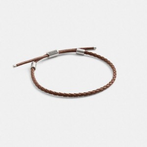 Jóias COACH Braided Leather Bracelet Masculino Marrom | 53687IXWG